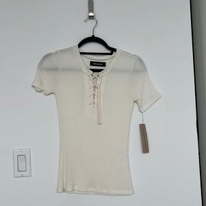 Reformation New White/Cream Ribbed Lace Up top. Size small